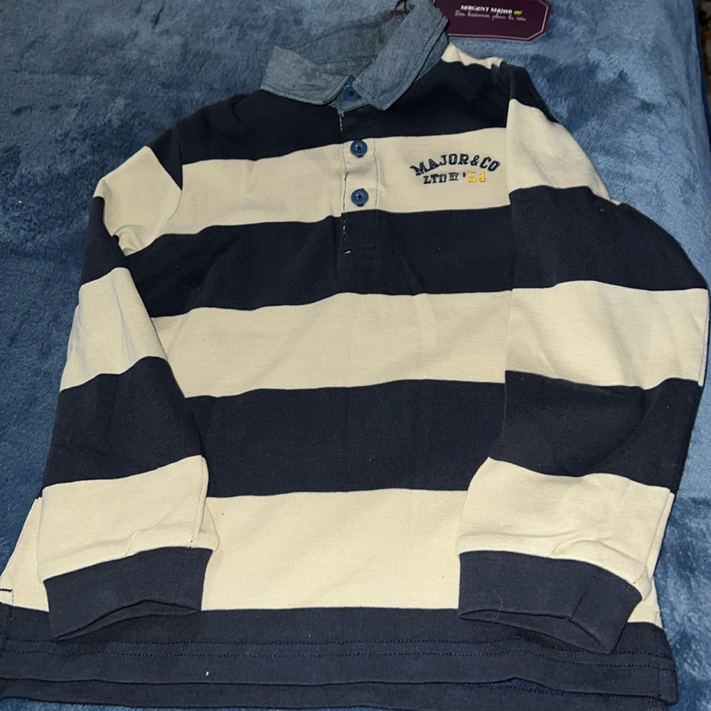 Sergent Major size 5 years long sleeve polo with chambray collar NWT